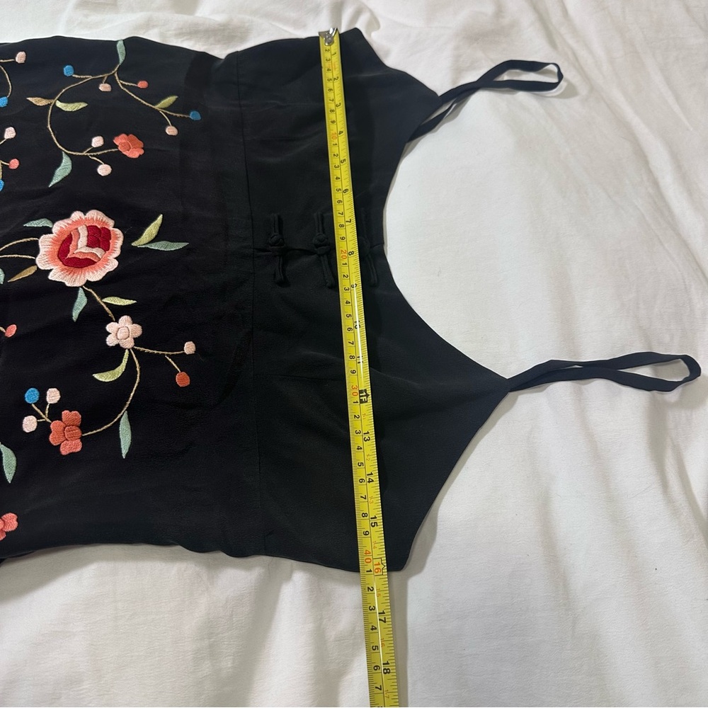 Sue Wong Vintage Black Silk Maxi Dress with Floral Embroidery & Fringe - Picture 13 of 16